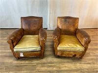 Pair European Vintage Moustache Club Chairs Wear