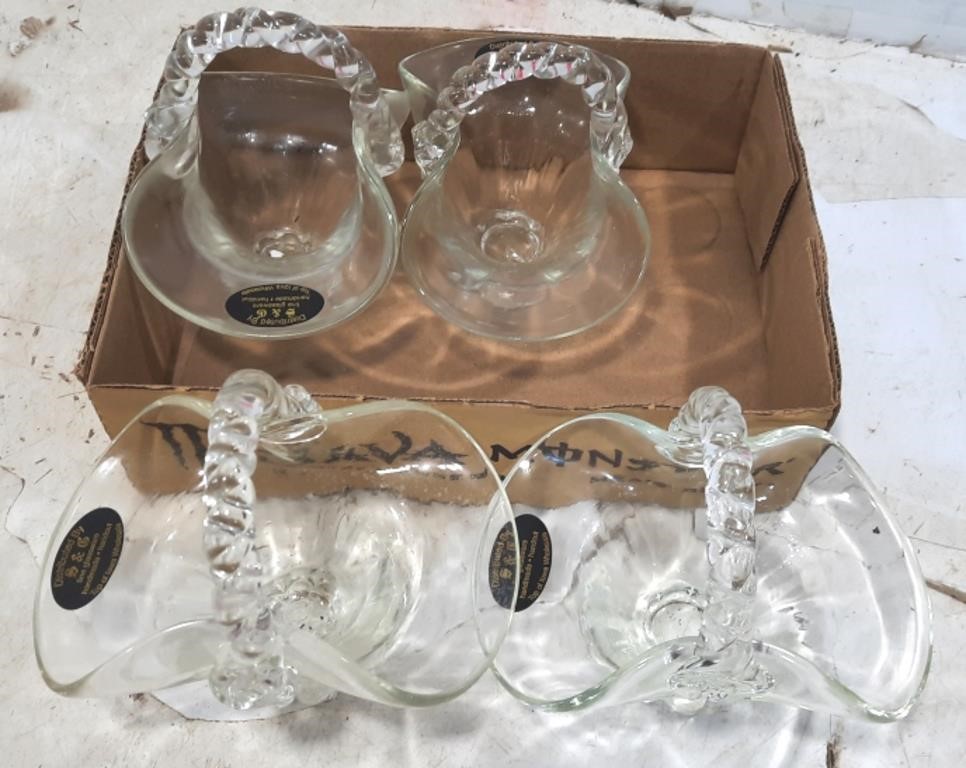 Set of 4 Fine Glassware, Handmade & Cut, Candy Bas