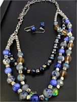 Nakamol 3 Strand 30" Necklace W Earrings
