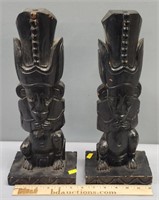Pair Carved Hardwood Totem Figures
