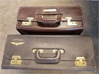 2 Vintage Leather Aviation Flight Cases With Maps