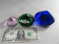 (3) TOWLE Colored Glass DiamondCut Paperweights