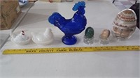 6pc lot hen nest stone eggs sand art cobalt blue