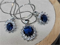 SAPPHIRE & CLEAR COLOR GEMSTONE NECKLACE & POST