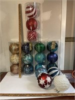 Box of large holiday ornaments