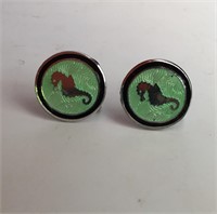 STERLING SILVER ENAMEL SEAHORSE EARRINGS SCREWBACK