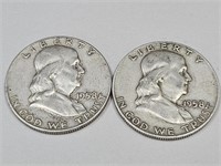 2-  1958 D Franklin Silver Half Dollar Coins