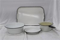 ENAMEL COOKING SHEET, PAN, AND POTS