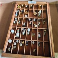 Printers Box Display Case w/ Thimbles & more