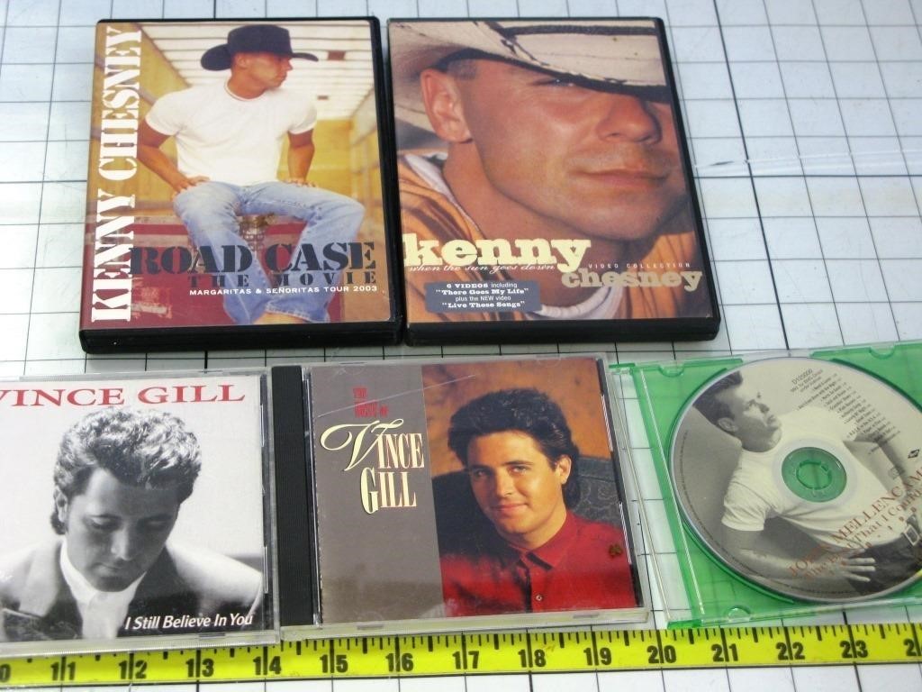 2 Kenny Chesney DVD 2 Vince Gill & John Cougar CDs