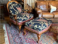 Upholstered Queen Anne Armschair & Ottoman