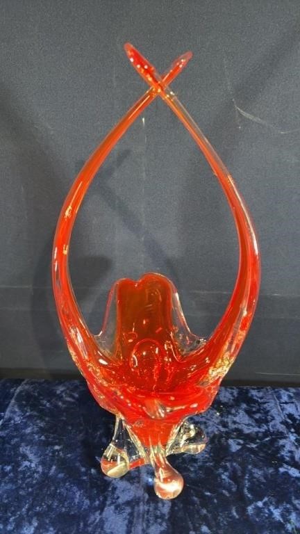 Mid Century Modern Red Chalet Like Art Glass