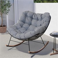 Papasan Rocking Chair with Cushion for Patio, Grey