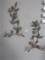 Pr. of Antique Wrought Iron Leaf & Fruit Wall