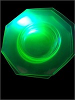 (4) Vintage Uranium Glass Octagon Plates