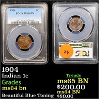 1904 Indian 1c Graded ms64 bn