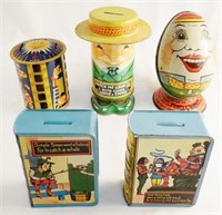 Lot of 5 Tin Toy Banks