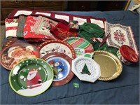 Christmas table cloths, plates & more