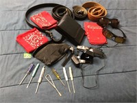 belts, sunglasses, razor, tools, handkerchiefs