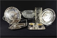 Silver Plate Serving Trays, Rim Salad Bowl, Vase