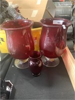 Two Large Ruby Glass Candle Holders.