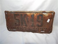 Vintage 1937 Idaho License Plate