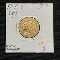 1908-D Gold Indian Head $5.00 Coin