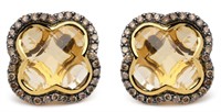 18k Gold Clover-cut 7.10ct Citrine & Diamond Studs