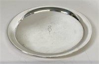 Sterling silver tray, 454g, 11" dia., initial in