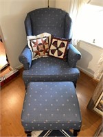 Upholstered Wing Chair with Ottoman