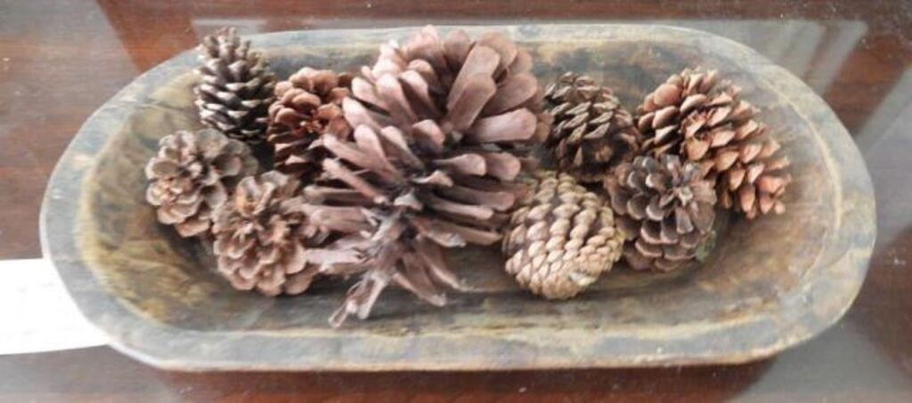 Contemporary wooden bowl with Pinecones