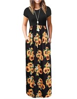 O572  Casual Vintage Print Maxi Dress with Pockets