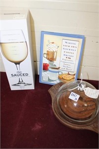 Covered Teak Cheese board & Measuring Wine Glass