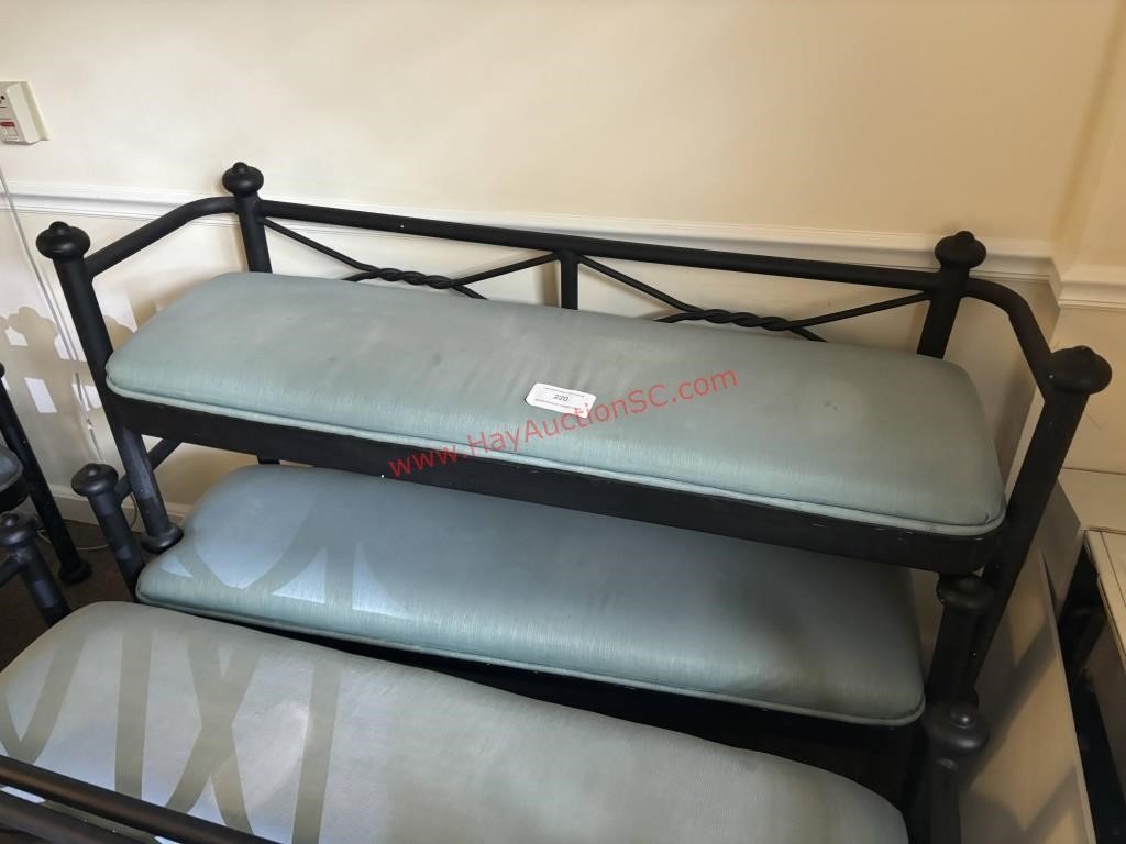 (2) METAL BENCHES W/ LIGHT BLUE CUSHION