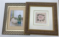 2 Framed Floral Prints  19.5" x 19" & 20" x 16"