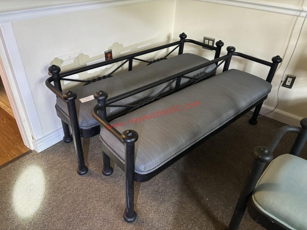 (2) METAL BENCH W/ BLUE/GREY CUSHION