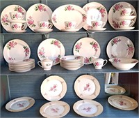 3 SHELVES ASSORTED ROSE PATTERN CHINA DISHES LOT