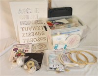 Embroidery Lot: Rings, Cloths, Threads, Edging
