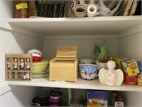 Cups, recipe box, pie plates, other items