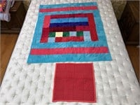 Handmade Baby Quilts #27 Red & Green/Blue/Red