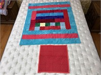 Handmade Baby Quilts #27 Red & Green/Blue/Red