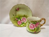 Lefton China Hand Painted Green with Pink Roses