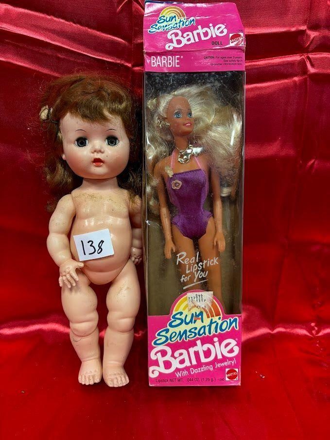 Vintage hard plastic sleepy eye doll, 1991 Barbie