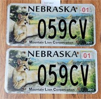 NEBRASKA 2017 PAIR OF LICENSE PLATES