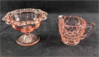 Vintage Pink Lace Edge Footed Dish & Cream Pitcher
