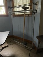chrome coat rack and floor lamp