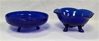 (2) Cobalt Blue Glass Footed Bowls - See Desc