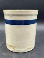 Small Vintage Salt Glazed Crock W/ Blue Band