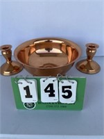 Vintage Coppercraft Bowl & Candle Holder Set