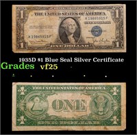 1935D $1 Blue Seal Silver Certificate Grades vf+